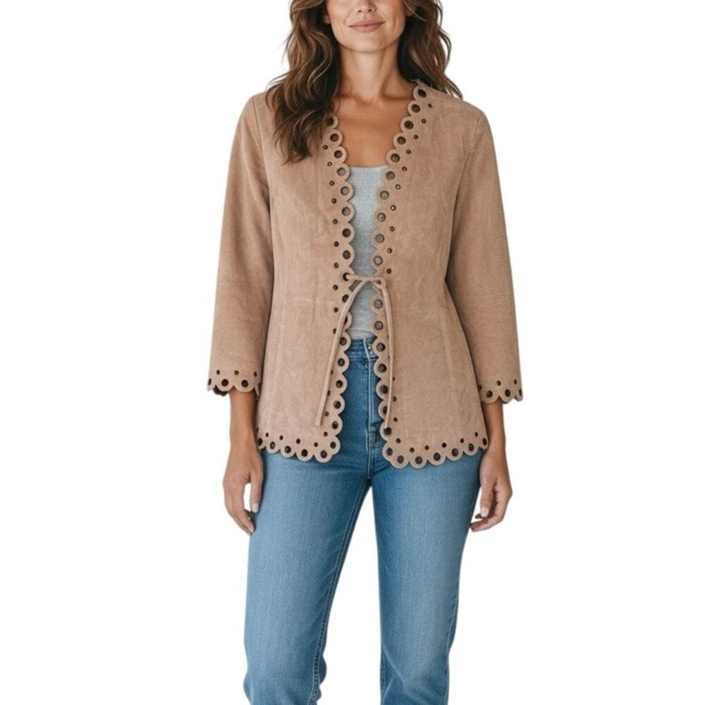 Vintage Y2K Linea Pale Pink Suede Leather Brass Eyelet Jacket NWT - M